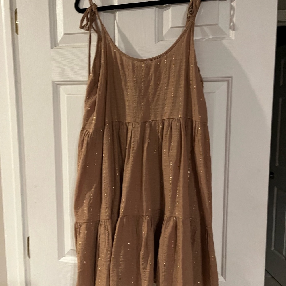 Aerie Taupe Brown Sleeveless Dress with bronze stripes or cover up NWT
